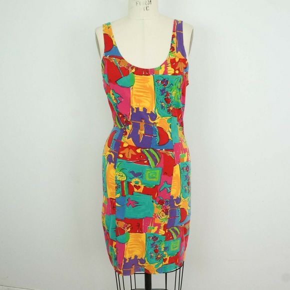 Vintage Dresses & Skirts - Vintage 90s OK Sam Bodycon Dress Tropical Print